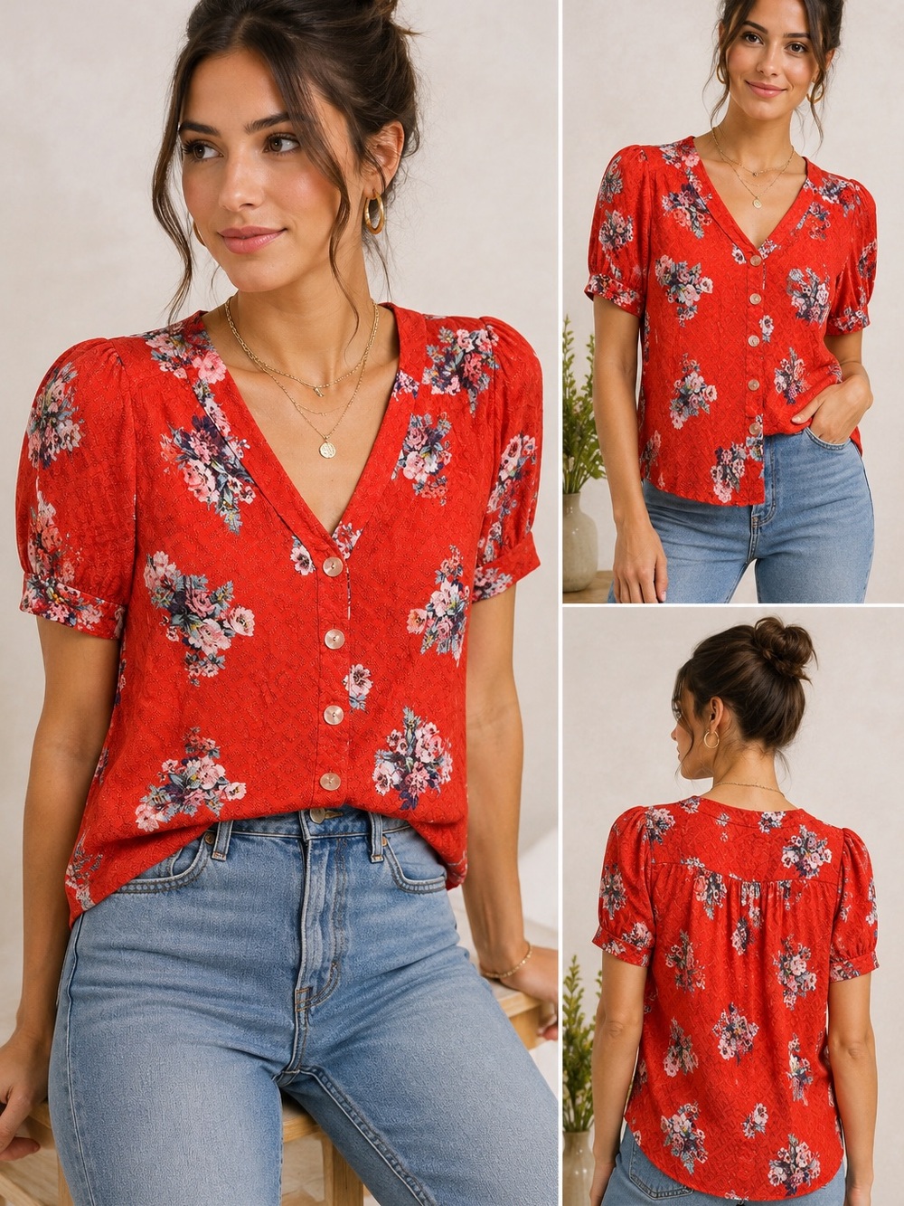 Maeve by Anthropologie Floral Textured Blouse Size 6